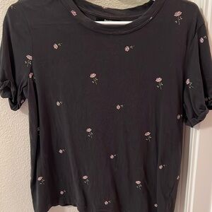 Crew Neck Short Sleeve Allover Rose Floral Print Top | Bershka